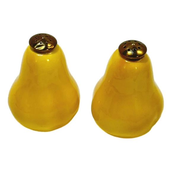 Vintage Salt Pepper Yellow Pears Ceramic Metal Tops Japan 1950s - Picture 3 of 7